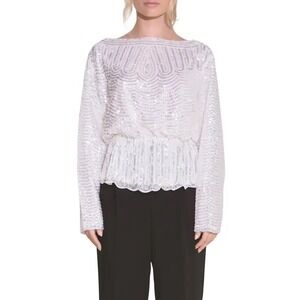 Endless‎ Rose Women's Sequin Embellished Long Sleeve Peplum Top Sparkly Large